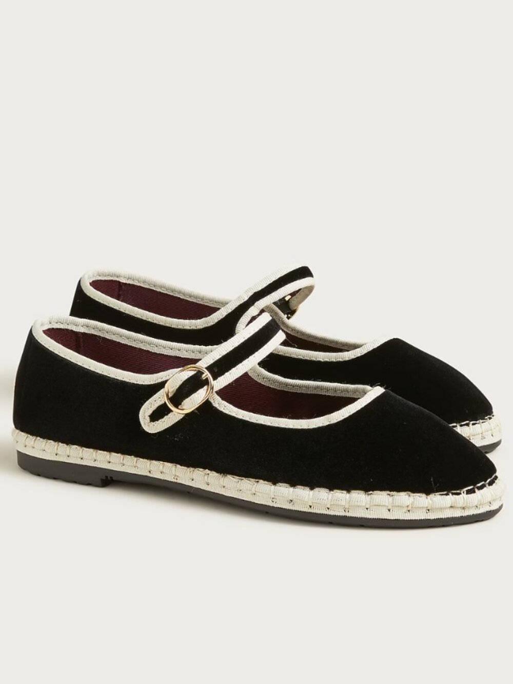 EUC Flabelus X J.Crew Mary Jane espadrilles Velvet Black and White